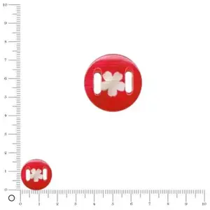 Perles et bijoux Médaille en nacre - Fleur blanche sur fond rouge - Ø 17 mmVendu parscrapmalin