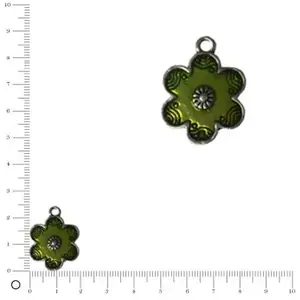 Perles et bijoux Pendentif fleur émaillée Ø 20 mm - VertVendu parscrapmalin
