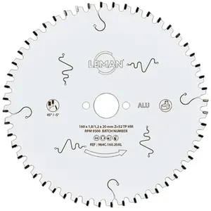 Lame de scies circulaires hm fine pour aluminium, diamètre 165 mm, 54 dents tp négative Leman pas cher