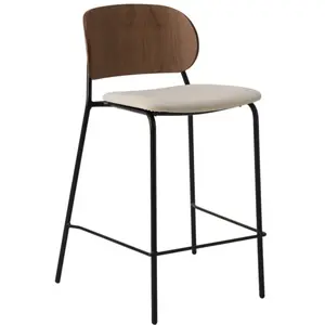 CAMIF Chaise d'îlot 65 cm tissu écru dossier noyer et pieds métal pas cher