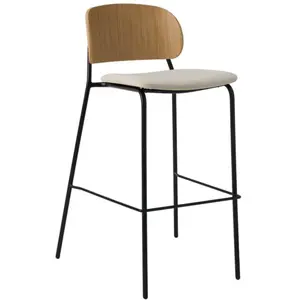 CAMIF Chaise de bar tissu et bois pieds métal Sofia Bois / Métal / Tissus pas cher