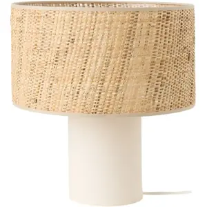 CAMIF Lampe à poser pied en lin blanc et abat jour en rabanne Risley Tissus / Végétale pas cher