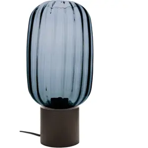 CAMIF Lampe à poser en verre fumé pied bois foncé Célian Verre pas cher
