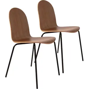 CAMIF Lot de 2 chaises en métal et bois foncé pas cher
