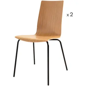 CAMIF Lot de deux chaises en multiplis de hêtre et métal noir