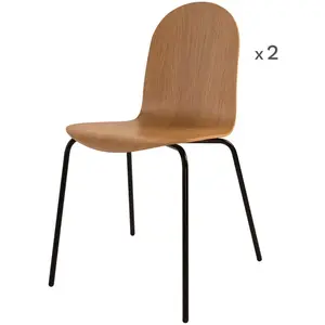 CAMIF Lot de 2 chaises en bois clair et métal