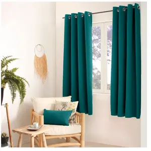 ED Enjoy Home Rideau occultant fil noir avec 8 oellets - emeraude - 140 x 180 cm pas cher