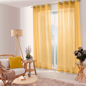 Comparateur de prix : ED Enjoy Home Voilage uni ajouré à oeillets polyester jaune moutarde 140x240 cm