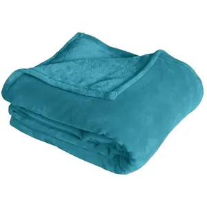 Couverture Uni 180x220cm 'coral' - 180x220cm - Bleu Canard pas cher