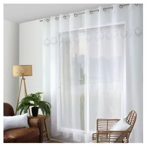 Enjoy Home Voilage 140x240cm motif brodé gris "Sara" - 140x240cm - Blanc pas cher
