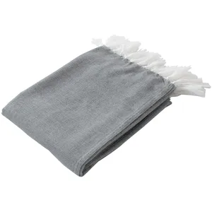 Comparateur de prix : Home Maison Plaid jacquard à longues franges (130x150 cm - Gris clair)