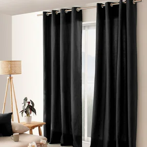 Home Maison Rideau tamisant uni à oeillets (135x240 cm - Noir) pas cher