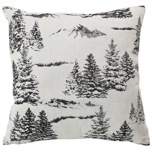 Coussin déhoussable 40 x 40 cm coton recyclé chambray esprit montagne pas cher