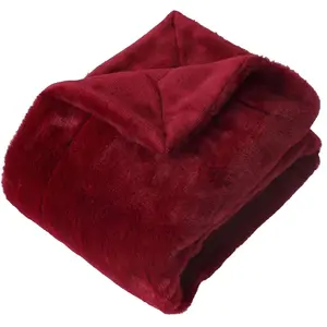 Plaid imitation fourrure double face flanelle polyester rouge 125x150 pas cher