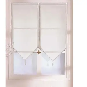 Comparateur de prix : Home Maison Paire de voilages finition pointe avec pompon 2x60x90cm blanc