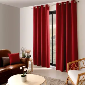 Enjoy Home - Rideau uni occultant avec oeillets - 140 x 240 cm - Rouge