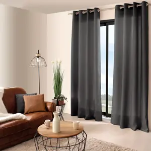 Enjoy Home - Rideau uni avec oeillets - 140 x 240 cm - Gris foncé pas cher