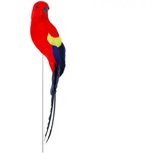 RueDeLaFete Perroquet rouge en plumes sur tige métal 20cm pas cher