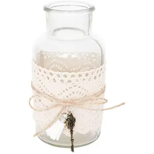 RueDeLaFete Bouteille décorative en verre - Ivoire - Beige - 16 x 8,5 cm - Dentelle - Romantique pas cher