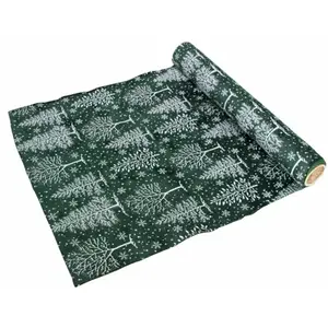 Chaks 10750, Chemin de Table Velours VERT avec Arbres blancs pas cher