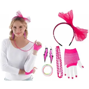 Comparateur de prix : CHAKS Kit 5 pièces Années 80, Rose fluo C-11097-72