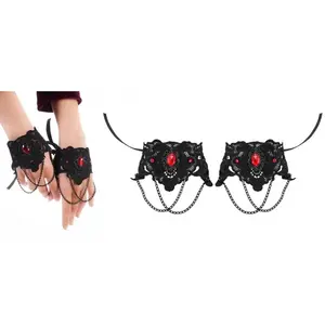Comparateur de prix : Non communiqué lot de 2 manchettes gothiques noires pierre rouge - chaks 11123