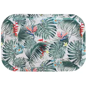 Comparateur de prix : Grand plateau métal Feuilles tropicales 34 cm