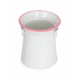 RueDeLaFete Petit Pot à lait en métal BLANC & ROSE avec 2 anses 6cm pas cher