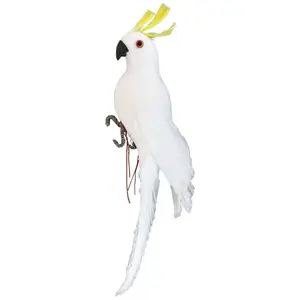 RueDeLaFete Perroquet Cacatoès blanc crête jaune à suspendre 25cm pas cher