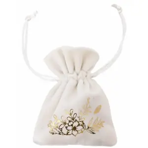 RueDeLaFete Sachet de 4 Bourses velours Baptême fleuri, Blanc/Or pas cher