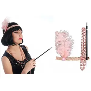 Comparateur de prix : RueDeLaFete Kit Charleston 3 pièces (fume-cigarette, bandeau, collier), Vieux Rose