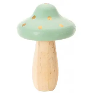 RueDeLaFete Grand Champignon en bois bicolore naturel et VERT, pois or 15,5 cm pas cher