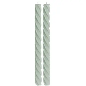 RueDeLaFete Set de 2 bougies Flambeau Torsadées 26cm, Vert Sauge pas cher