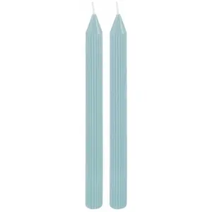 Comparateur de prix : Set de 2 bougies Flambeau Cannelées 25cm, Bleu pastel