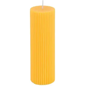 Comparateur de prix : BOUGIE PILIER CIRE CANNELÉE 15X5CM 30H MOUTARDE