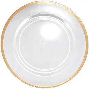 RueDeLaFete Grande sous-assiette plastique transparente avec bord doré 33cm pas cher