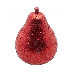 Petite Poire de Noël Rouge pailleté 8,5cm
