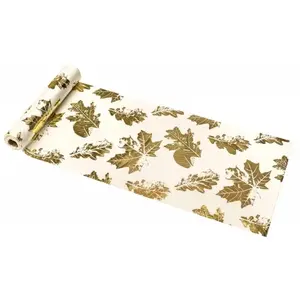 Comparateur de prix : Chemin de table velours CRÈME avec Feuilles d'Automne Or métallisé 3m