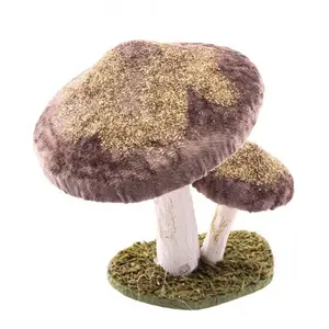 RueDeLaFete Deux Champignons fairy velours pailletés or sur socle, Taupe 17cm pas cher