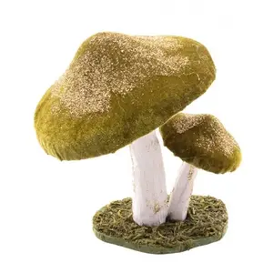 Comparateur de prix : Deux Champignons fairy velours pailletés or sur socle, Vert 17cm