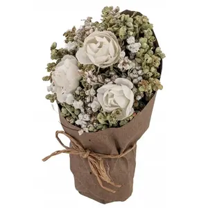 Chaks 13224, Déco Bouquet Fleurettes et Roses dans kraft 13cm, Blanc pas cher