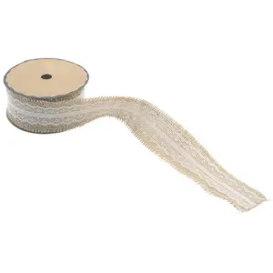 RueDeLaFete Bobine de Ruban de Jute avec dentelle 5m x 5cm pas cher