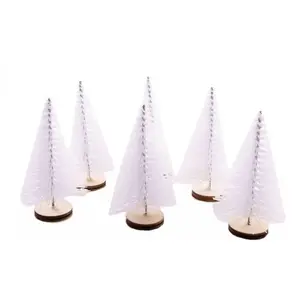 Chaks 12470-00, Lot de 6 mini-Sapins pailletés 7cm sur rondin, Blanc
