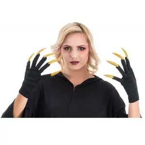 Comparateur de prix : Gants Halloween noires avec ongles Or pailletés