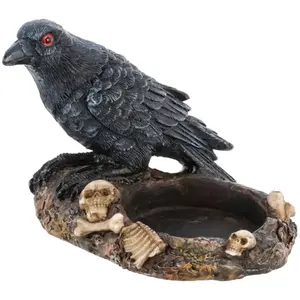 RueDeLaFete Bougeoir Chauffe-plat Corbeau en résine 8 cm pas cher