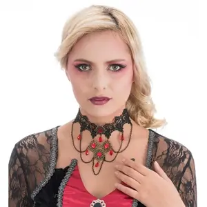 RueDeLaFete ras-de-cou dentelle perles gothique rouge adulte - chaks 13063 pas cher