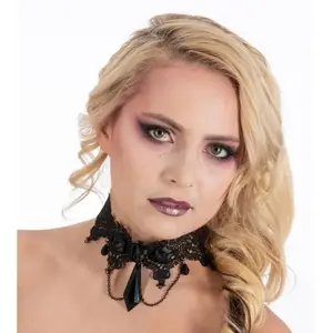 Non communiqué ras-de-cou dentelle pierres gothique noir adulte - chaks 13064