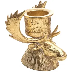 RueDeLaFete Porte-bougie tête de Cerf en résine dorée 14cm pas cher