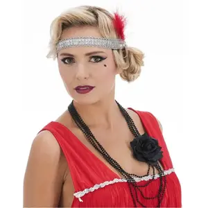 RueDeLaFete Collier - CHARLESTON - Noir - Accessoire déguisement - Bijou fantaisie - Fleur noire pas cher