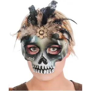 Comparateur de prix : Masque Tête de Mort or/noir avec plumes